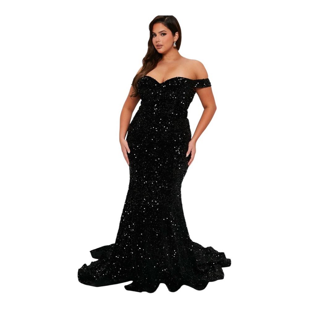 Off-Shoulder Black Sequin Mermaid Evening Gown- WORN ONLY ONCE